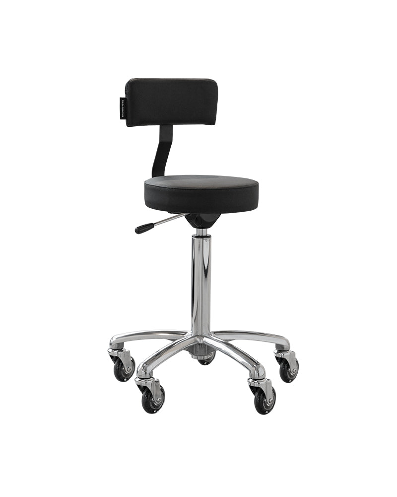 Rolio - salon stool with backrest and roller wheels